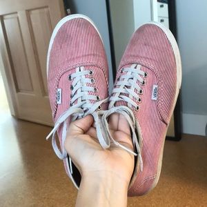 Red and White Pin Stripe Vans